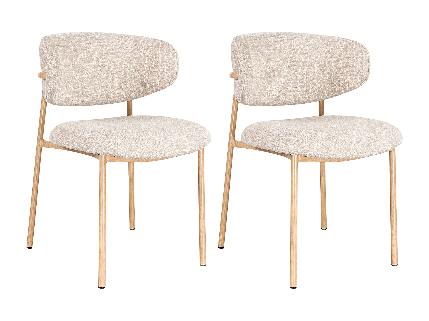 Lot de 2 chaises en tissu tweed et métal effet bois - Beige et Naturel - NAFISA