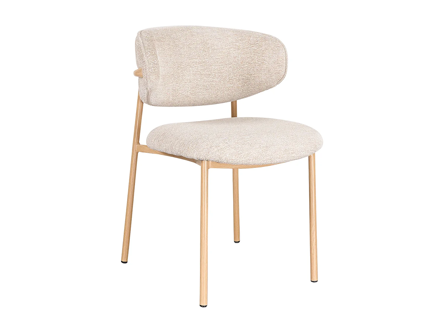 Lot de 2 chaises en tissu tweed et métal effet bois - Beige et Naturel - NAFISA