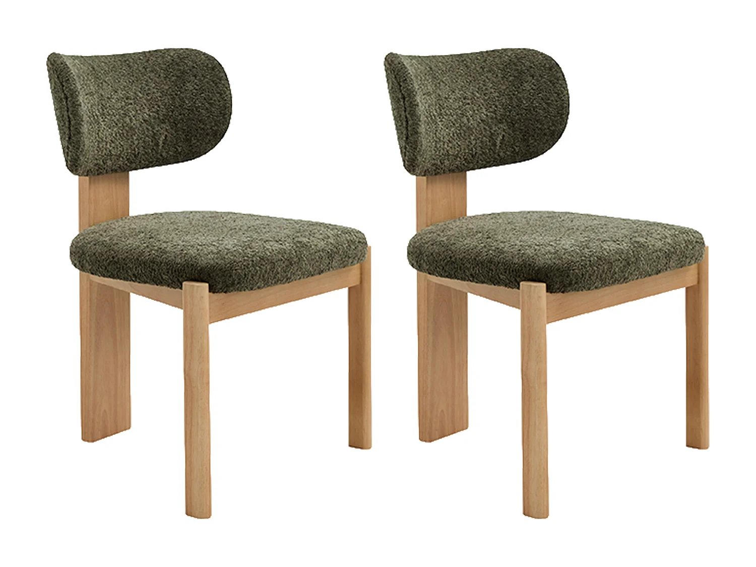Lot de 2 chaises en tissu bouclette et bois d’hévéa - Kaki - WILANA