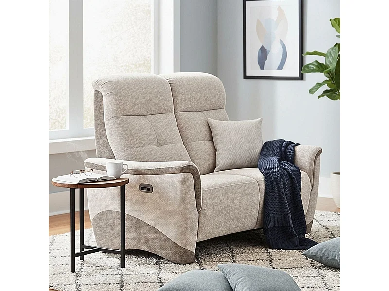 Canapé 2 places relax électrique tissu maillé ultra doux bicolore beige - AUSTRAL