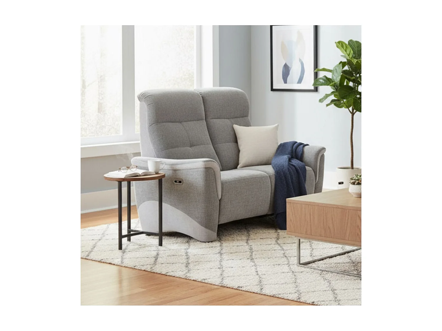 Canapé 2 places relax électrique tissu maillé ultra doux bicolore gris - AUSTRAL