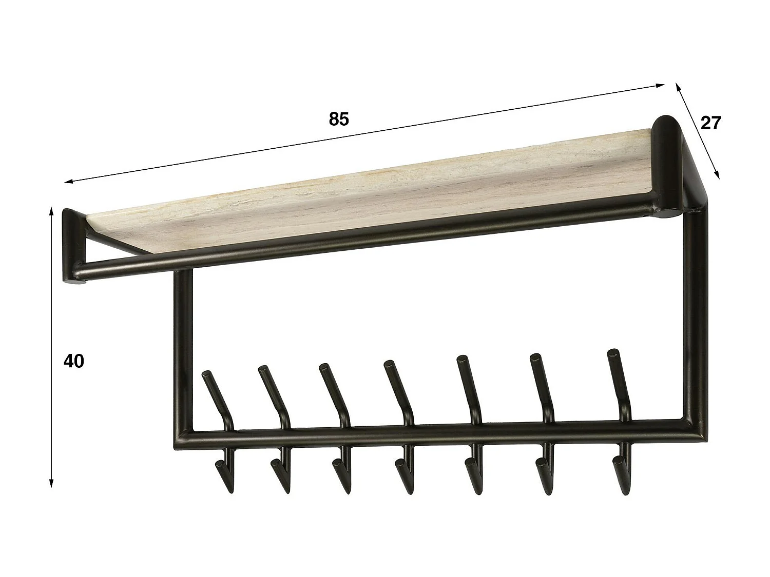 Portemanteau métal fini bronze 14 crochets 1 étagère RALF