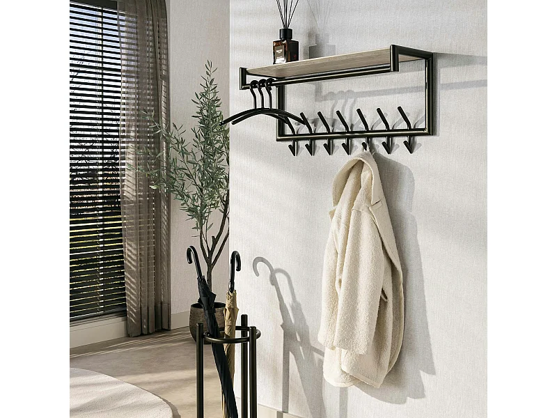 Portemanteau métal fini bronze 14 crochets 1 étagère RALF