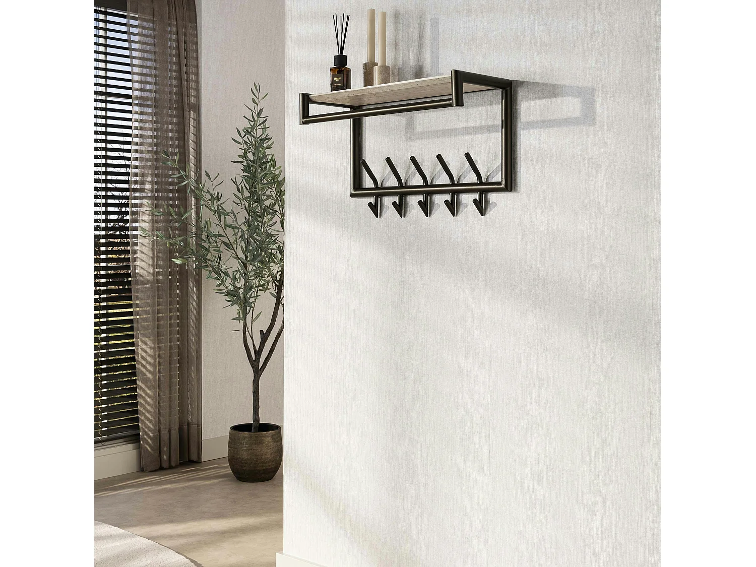 Portemanteau métal fini bronze 10 crochets 1 étagère RALF