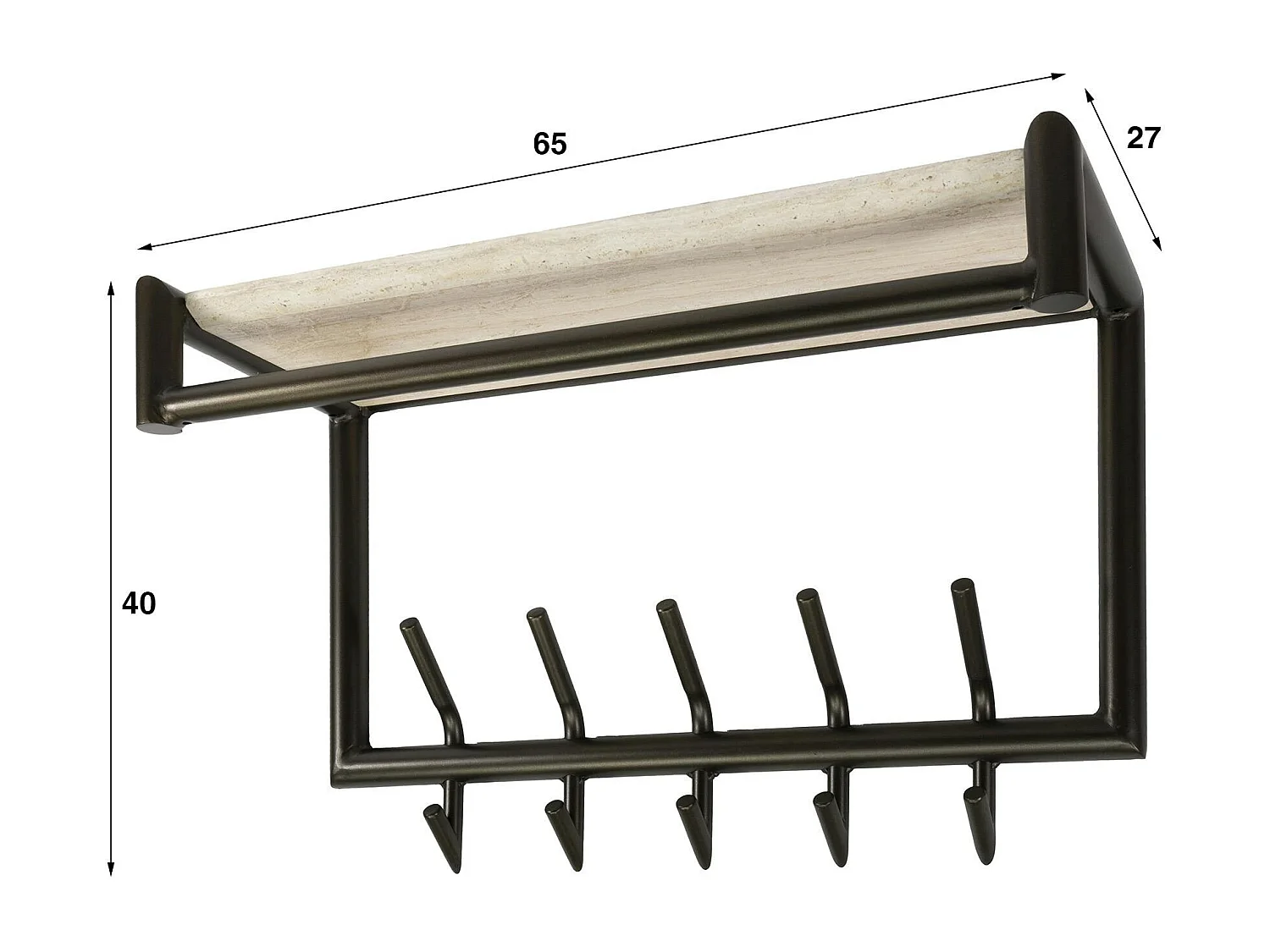 Portemanteau métal fini bronze 10 crochets 1 étagère RALF