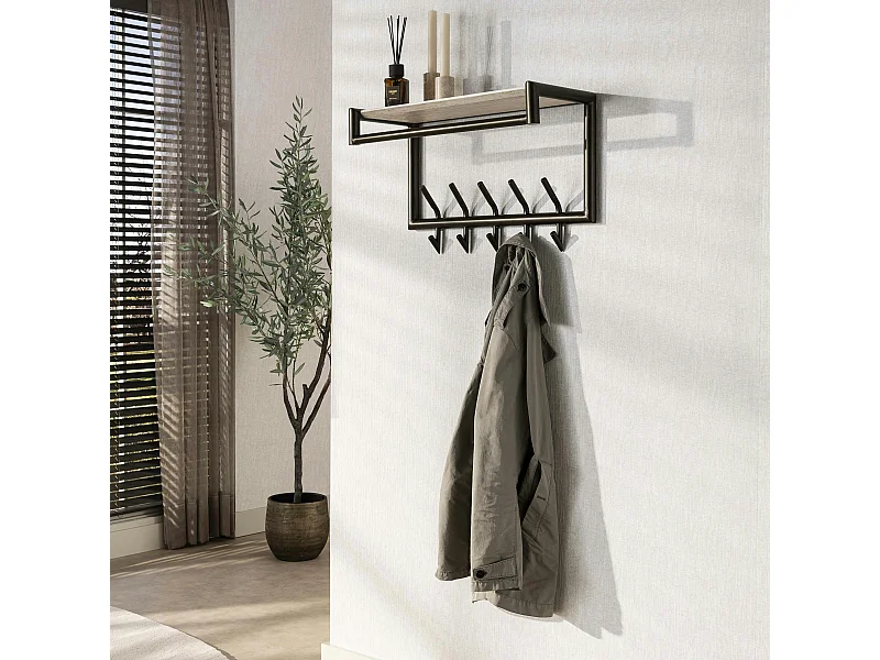 Portemanteau métal fini bronze 10 crochets 1 étagère RALF