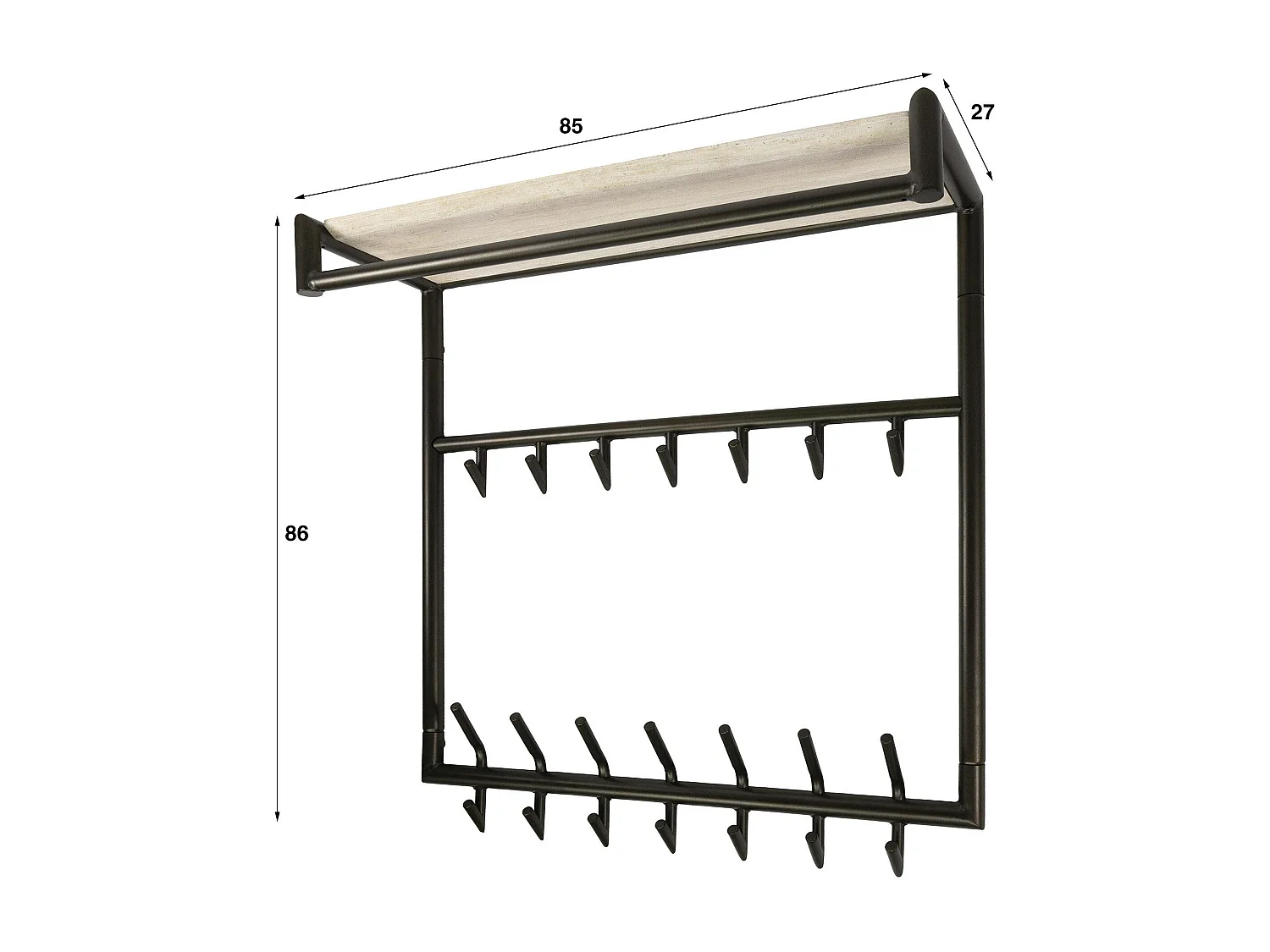 Portemanteau métal fini bronze 21 crochets 1 étagère RALF