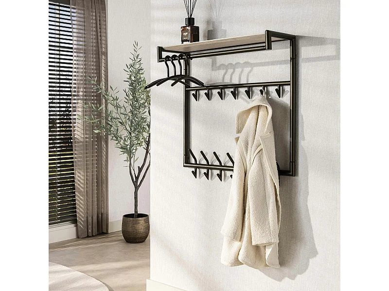 Portemanteau métal fini bronze 21 crochets 1 étagère RALF