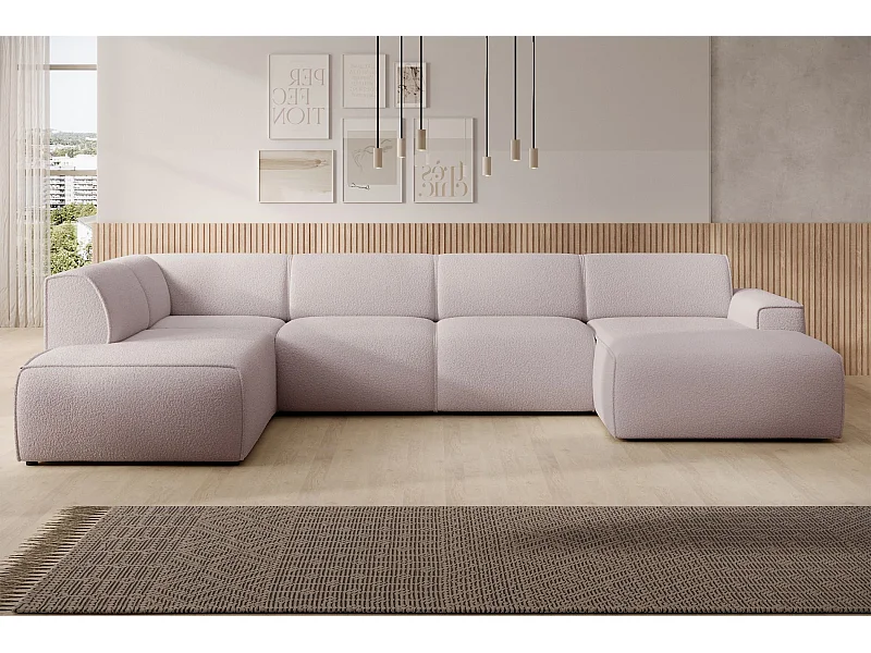 U-vormige bank met rugleuning aan de ottomane links – beige – bouclé – BOUVI