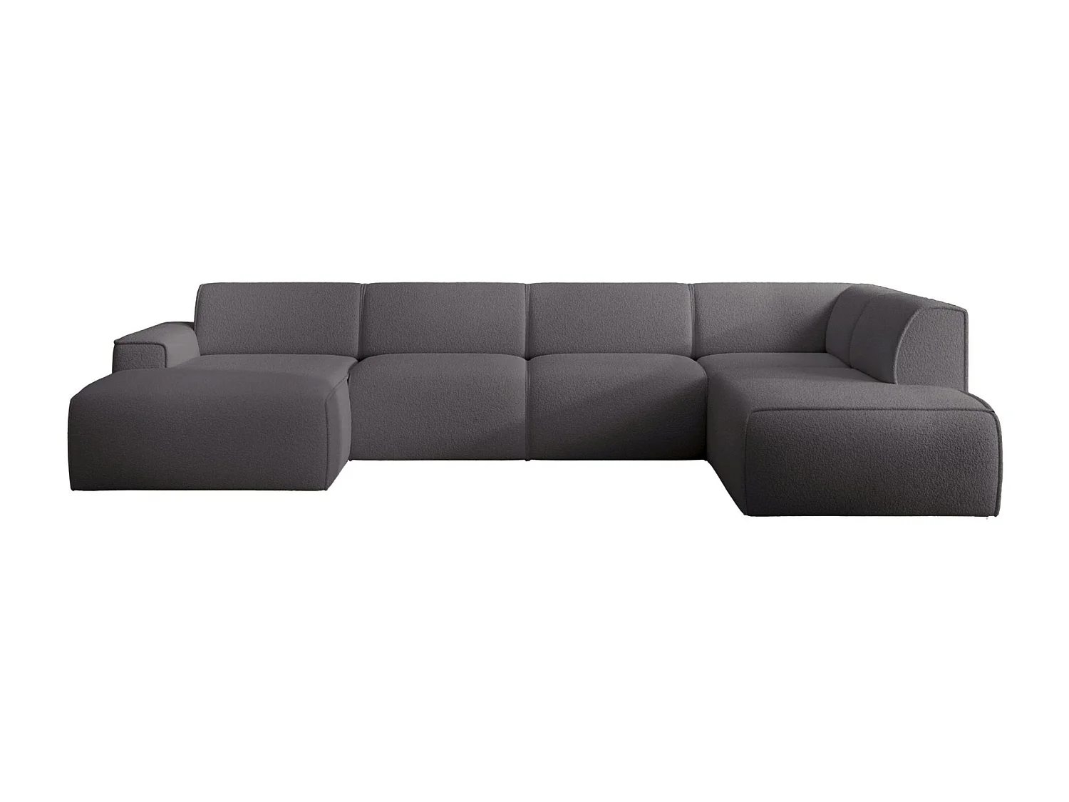 U-vormige bank met rugleuning aan de ottomane rechts – donkergrijs – bouclé – BOUVI