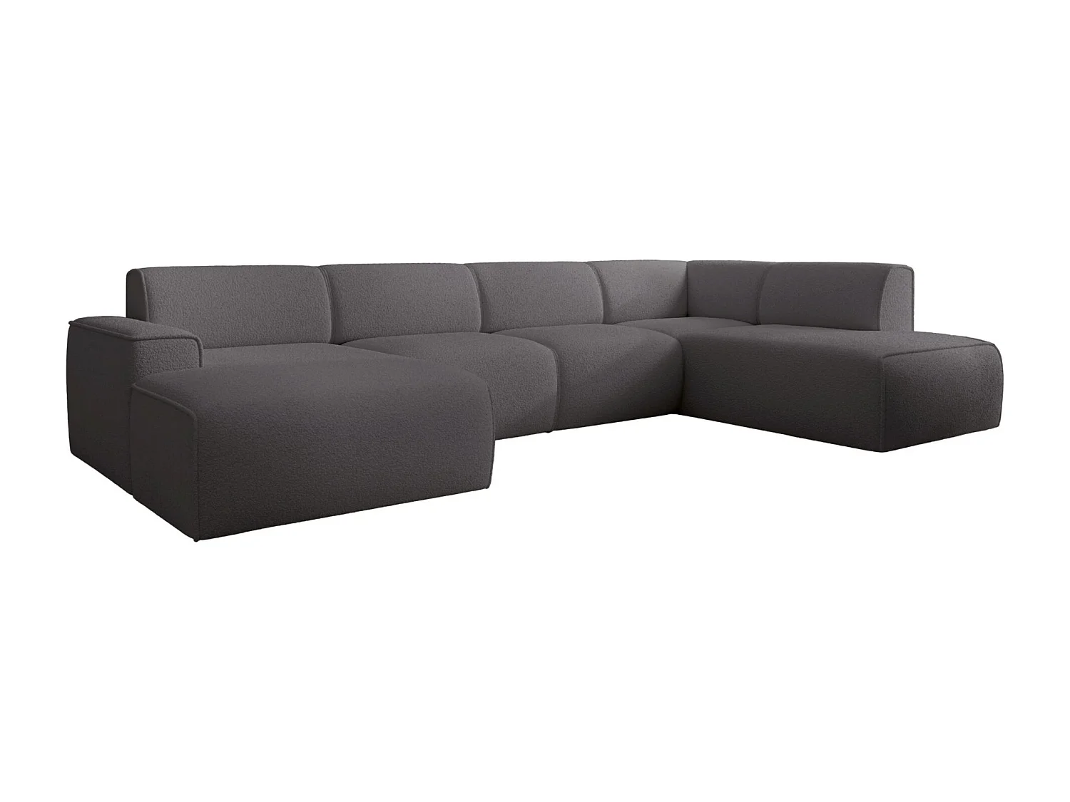 U-vormige bank met rugleuning aan de ottomane rechts – donkergrijs – bouclé – BOUVI