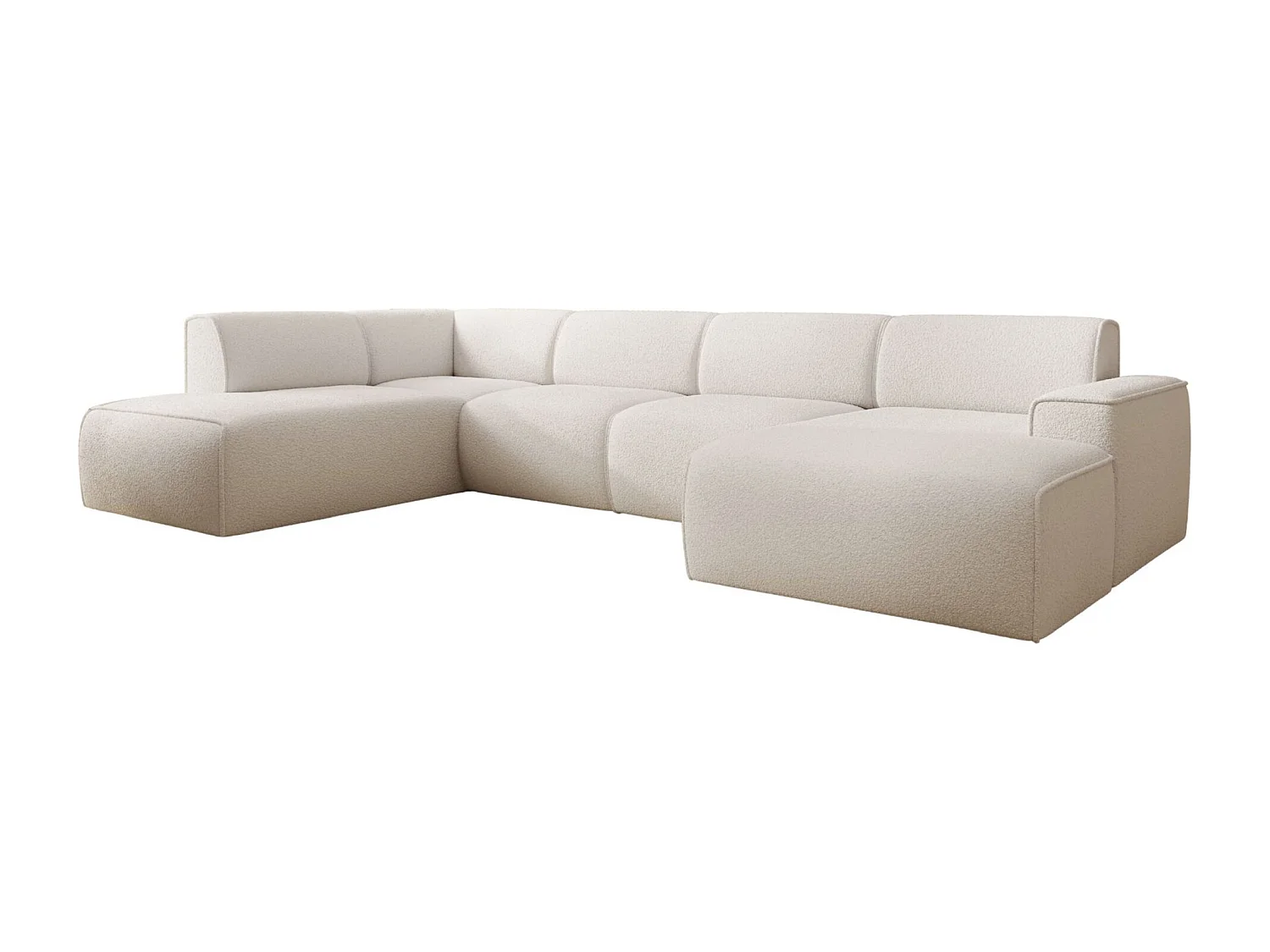 U-vormige bank met rugleuning aan de ottomane links – crème – bouclé – BOUVI