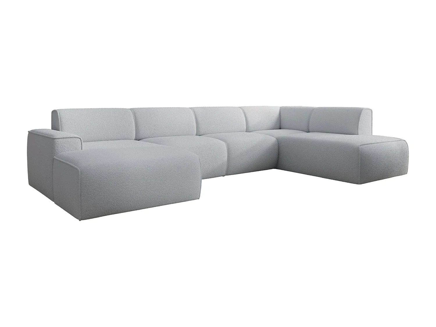 U-vormige bank met rugleuning aan de ottomane rechts – lichtgrijs – bouclé – BOUVI