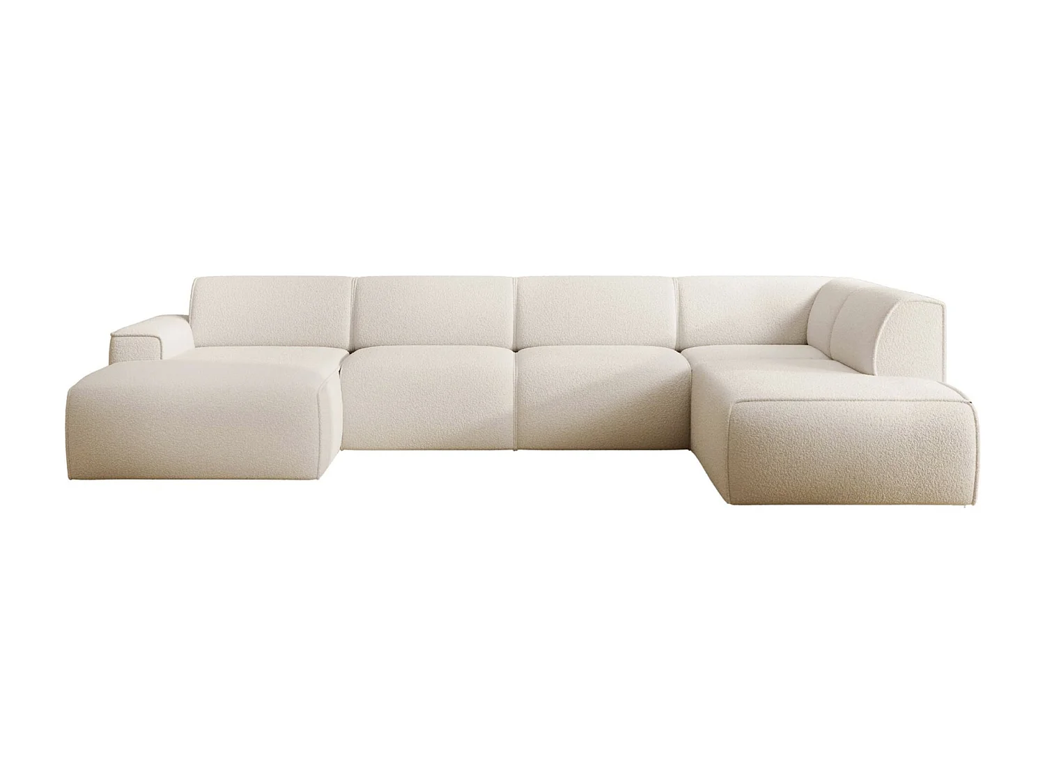 U-vormige bank met rugleuning aan de ottomane rechts – crème – bouclé – BOUVI