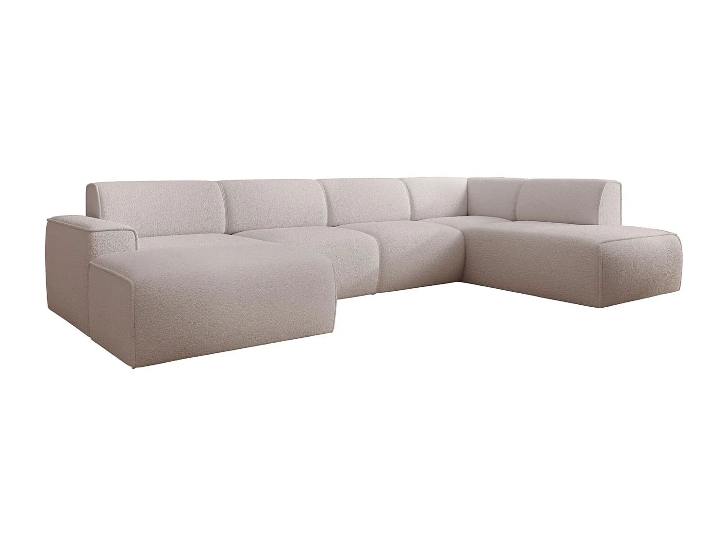 U-vormige bank met rugleuning aan de ottomane rechts – lichtbeige – bouclé – BOUVI