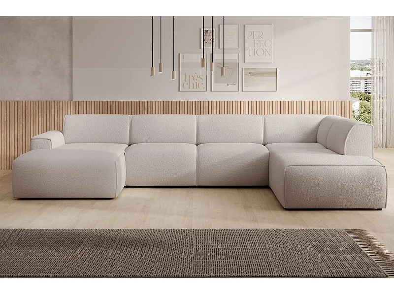 U-vormige bank met rugleuning aan de ottomane rechts – lichtbeige – bouclé – BOUVI