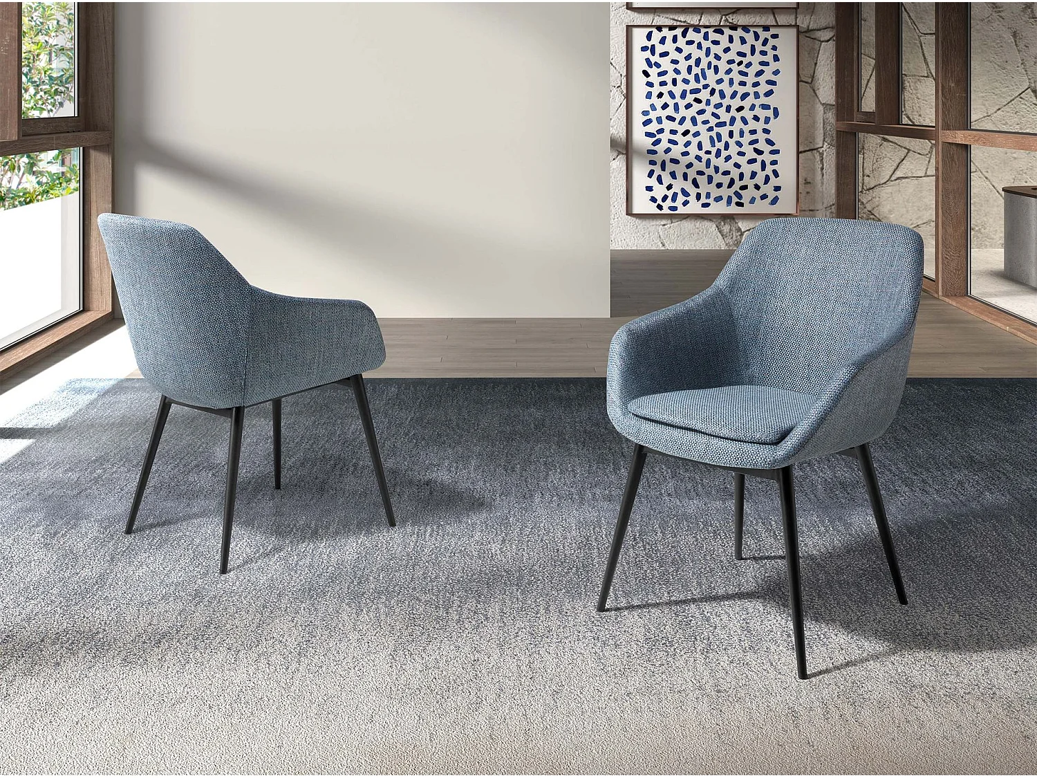 Chaise en tissu bleu gris marbré 4221 ANGEL CERDA