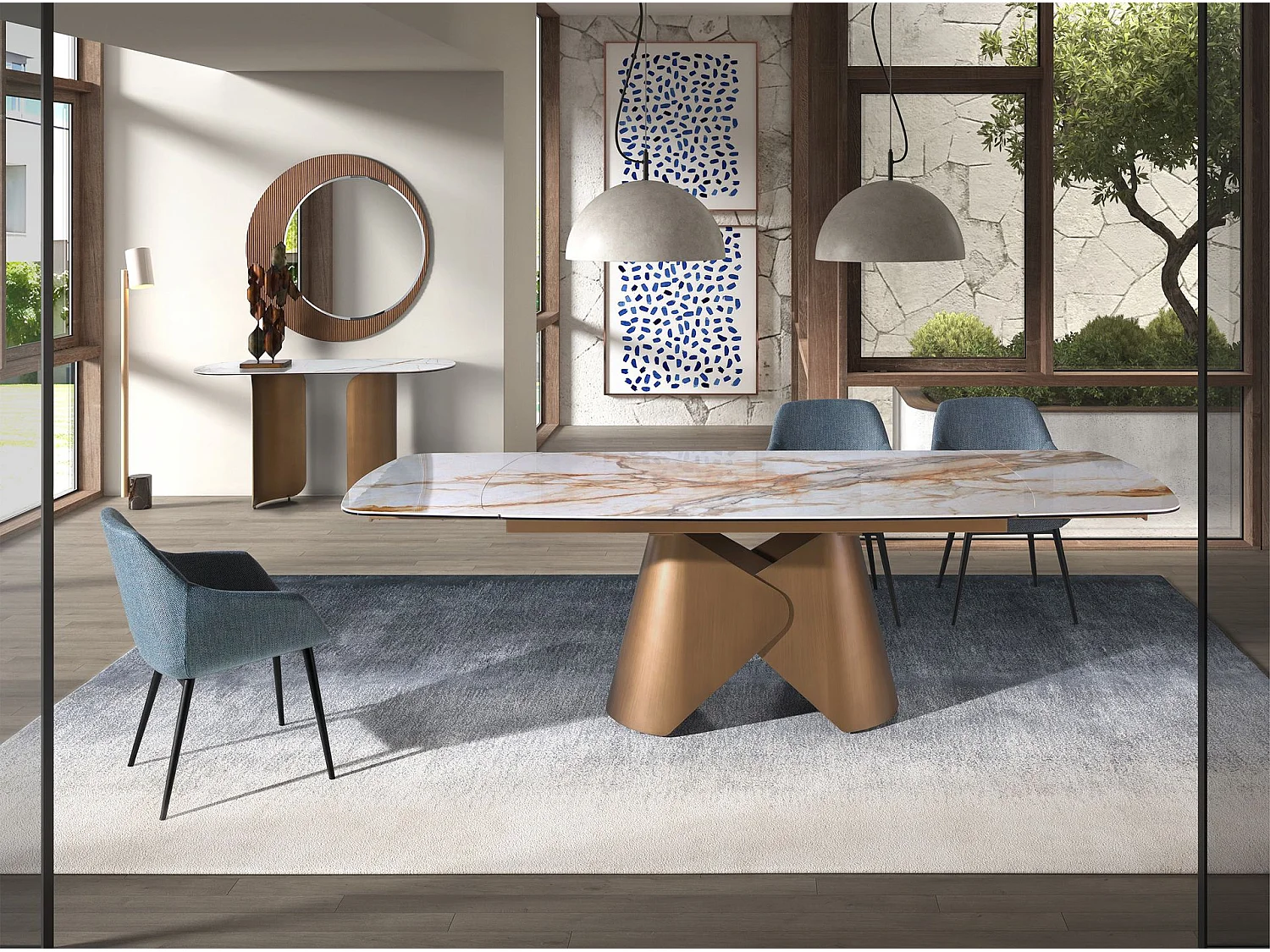 Chaise en tissu bleu gris marbré 4221 ANGEL CERDA