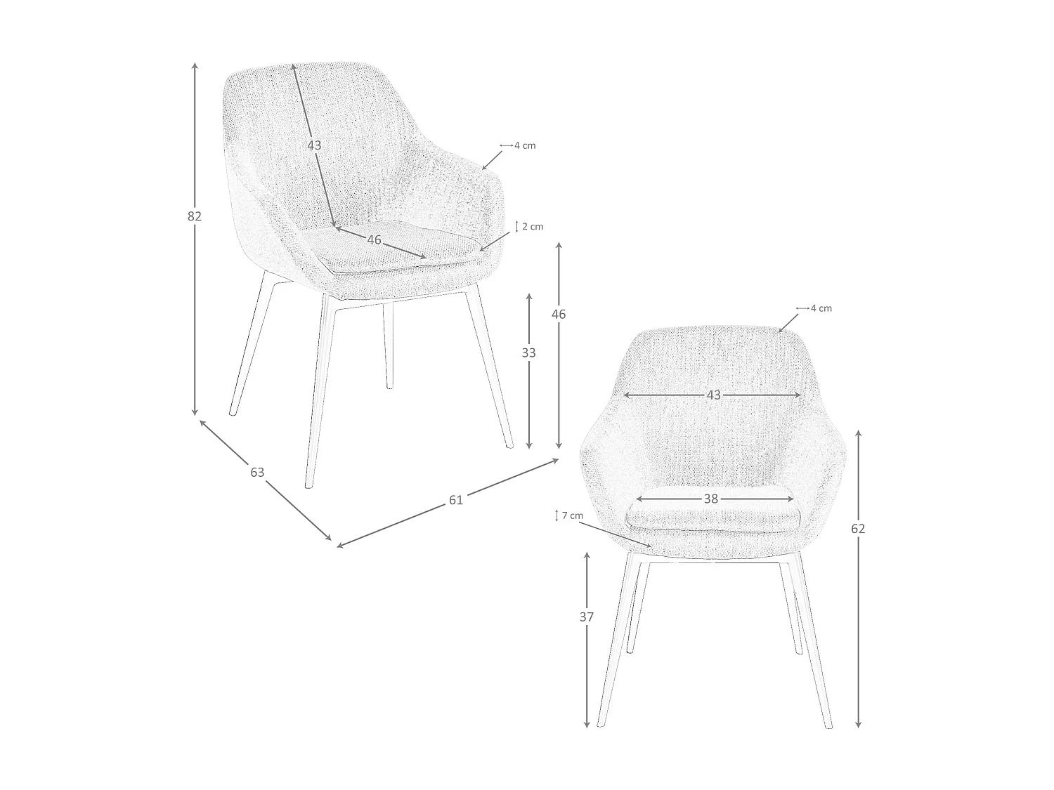 Chaise en tissu bleu gris marbré 4221 ANGEL CERDA