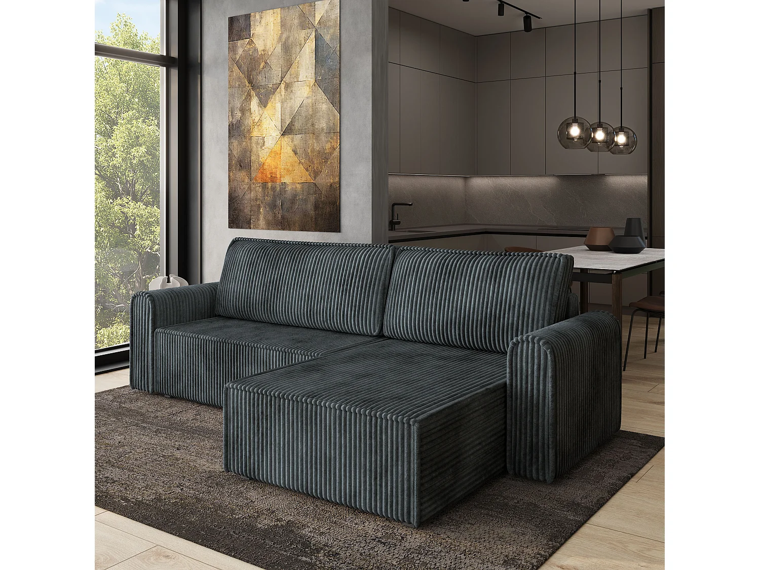 Hoekbank VALTINO van fluweel met slaapfunctie Grau