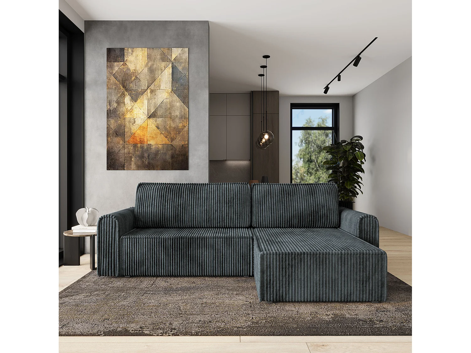 Hoekbank VALTINO van fluweel met slaapfunctie Grau