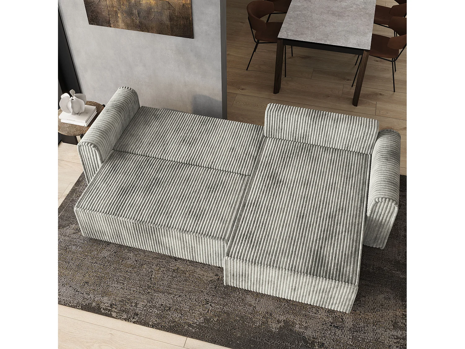 Hoekbank VALTINO van fluweel met slaapfunctie Hellgrau
