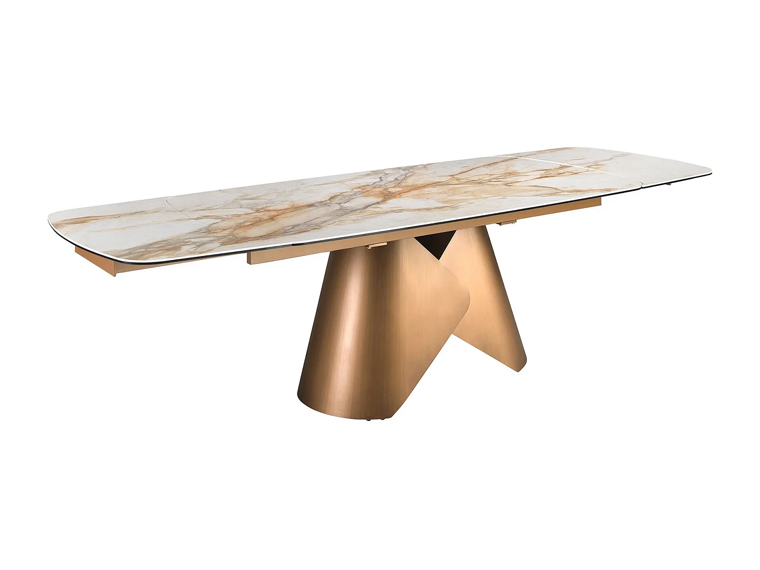 Table de salle à manger extensible ovale en forme de tonneau en marbre porcelanique et structure en acier coloris bronze 1176 ANGEL CERDA