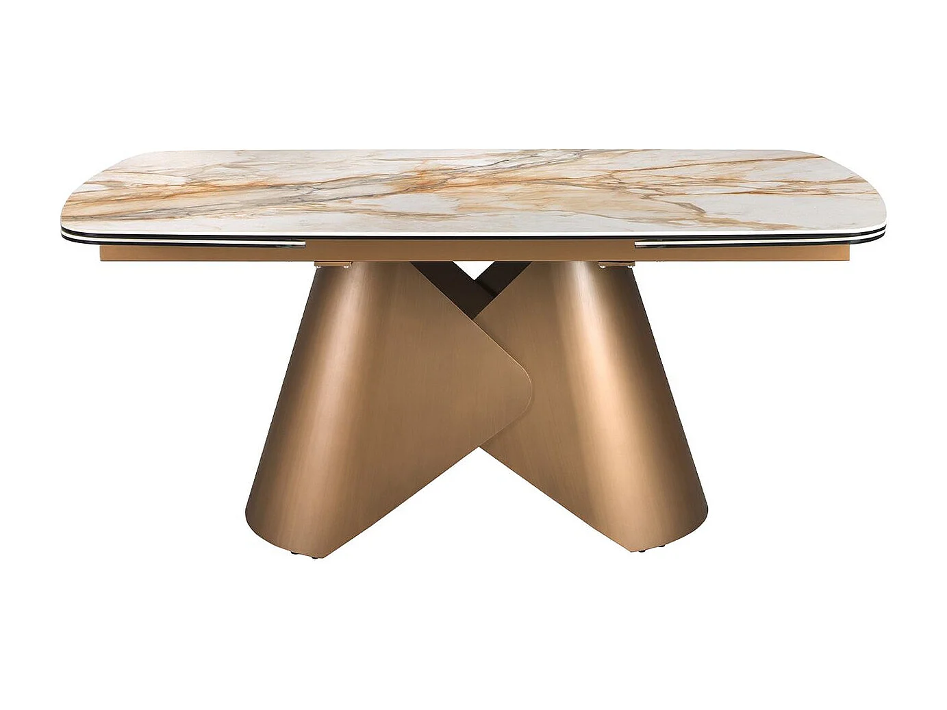 Table de salle à manger extensible ovale en forme de tonneau en marbre porcelanique et structure en acier coloris bronze 1176 ANGEL CERDA