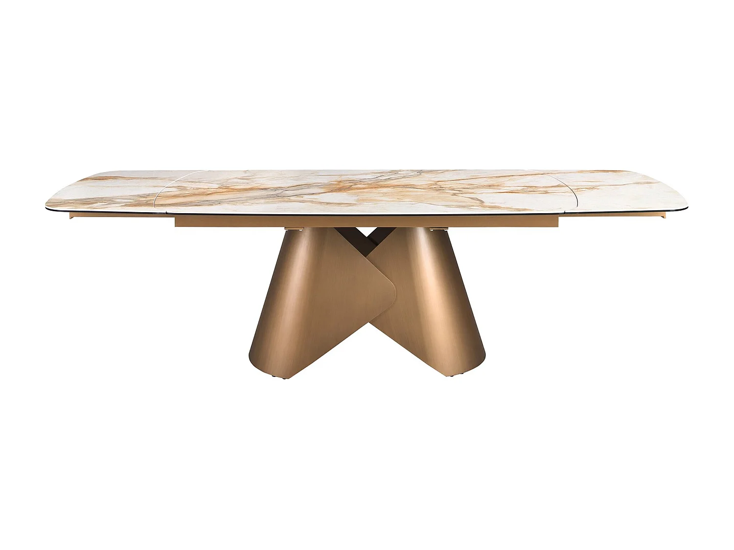 Table de salle à manger extensible ovale en forme de tonneau en marbre porcelanique et structure en acier coloris bronze 1176 ANGEL CERDA