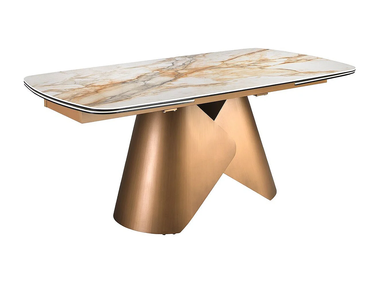 Table de salle à manger extensible ovale en forme de tonneau en marbre porcelanique et structure en acier coloris bronze 1176 ANGEL CERDA