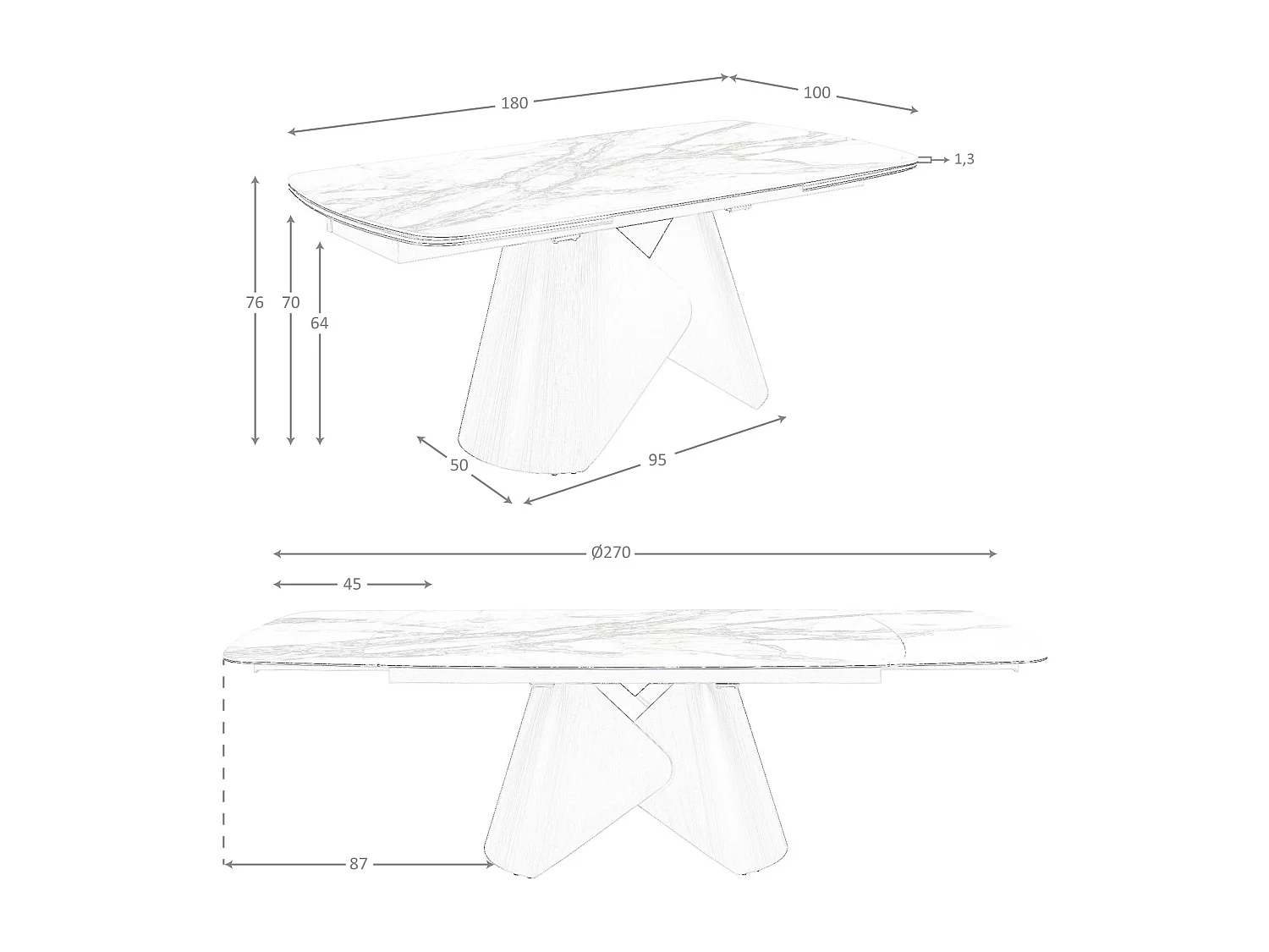 Table de salle à manger extensible ovale en forme de tonneau en marbre porcelanique et structure en acier coloris bronze 1176 ANGEL CERDA