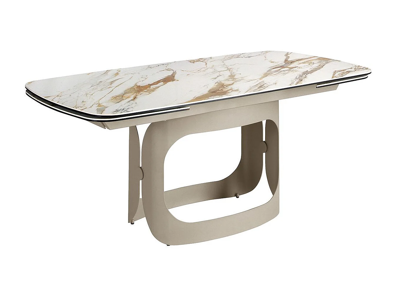 Table à rallonges ovale en marbre porcelainé et acier sable métallisé 1188 ANGEL CERDA