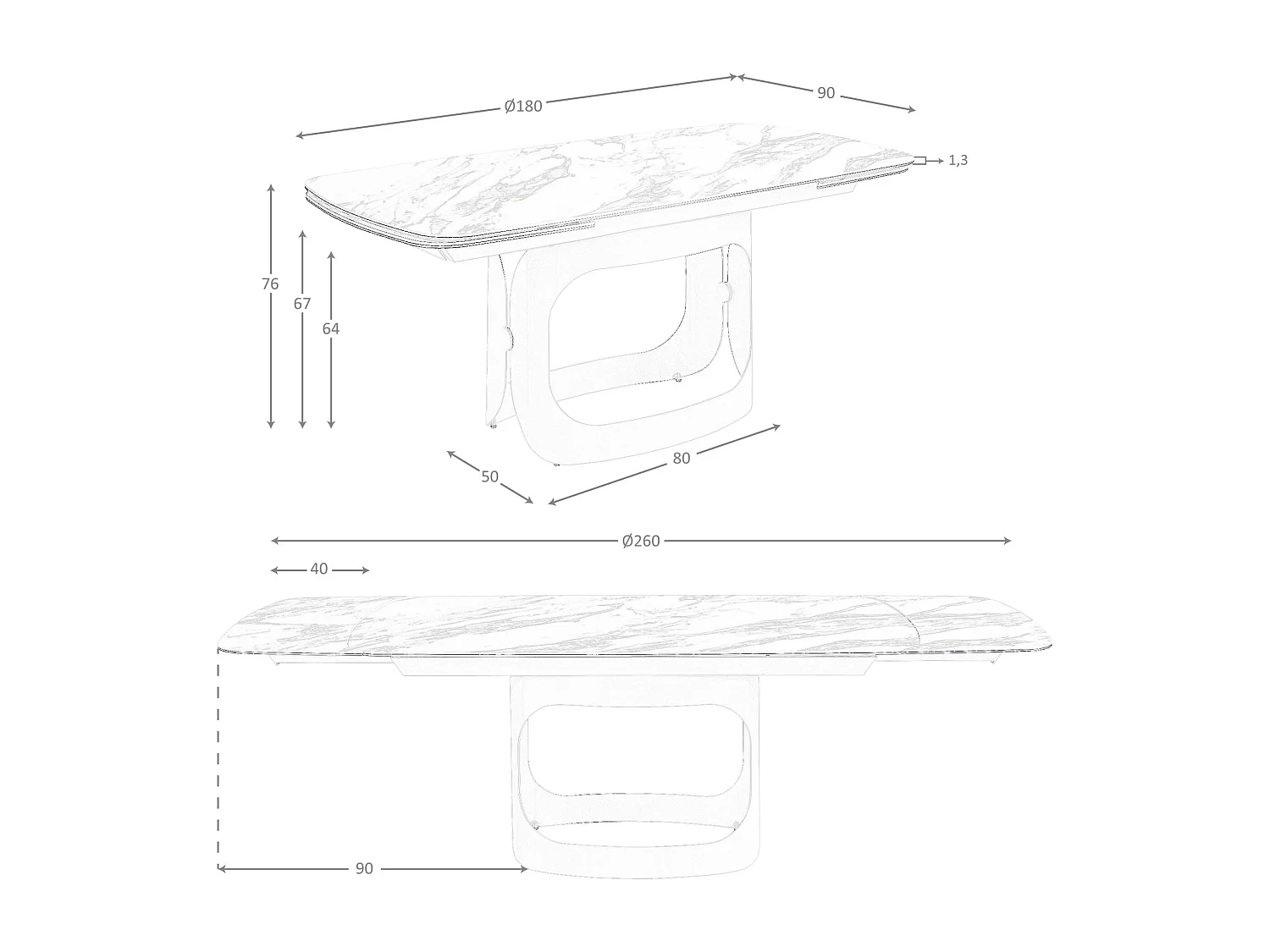 Table à rallonges ovale en marbre porcelainé et acier sable métallisé 1188 ANGEL CERDA
