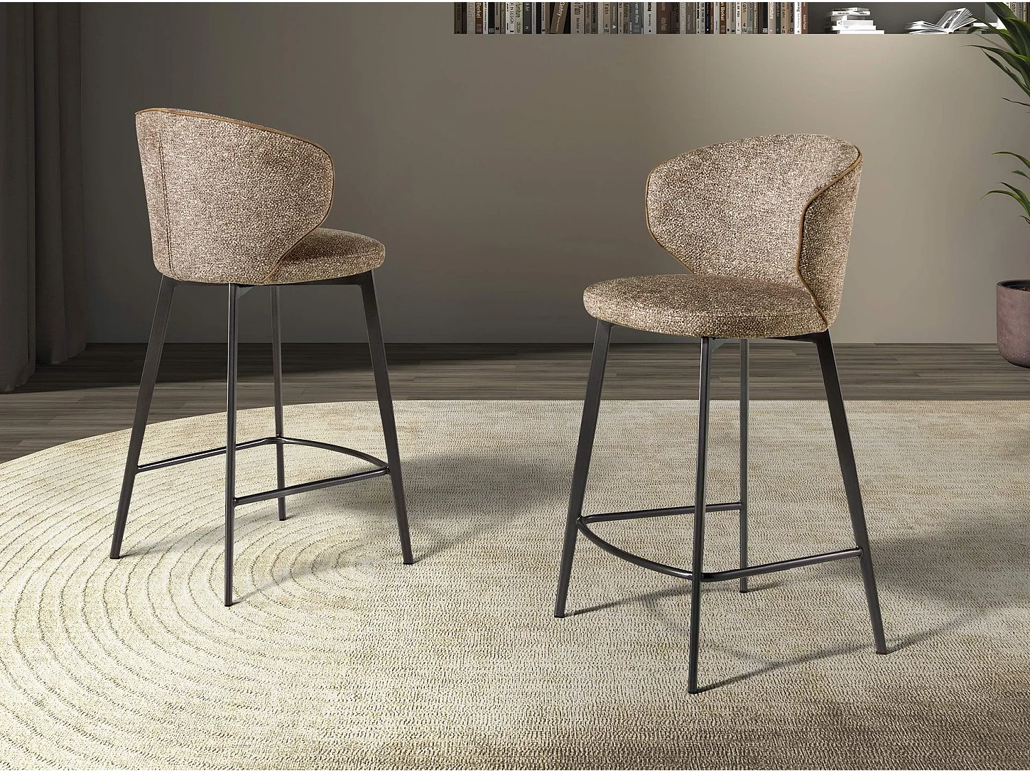 Hocker mit meliertem braunem Stoffbezug 4241 ANGEL CERDA