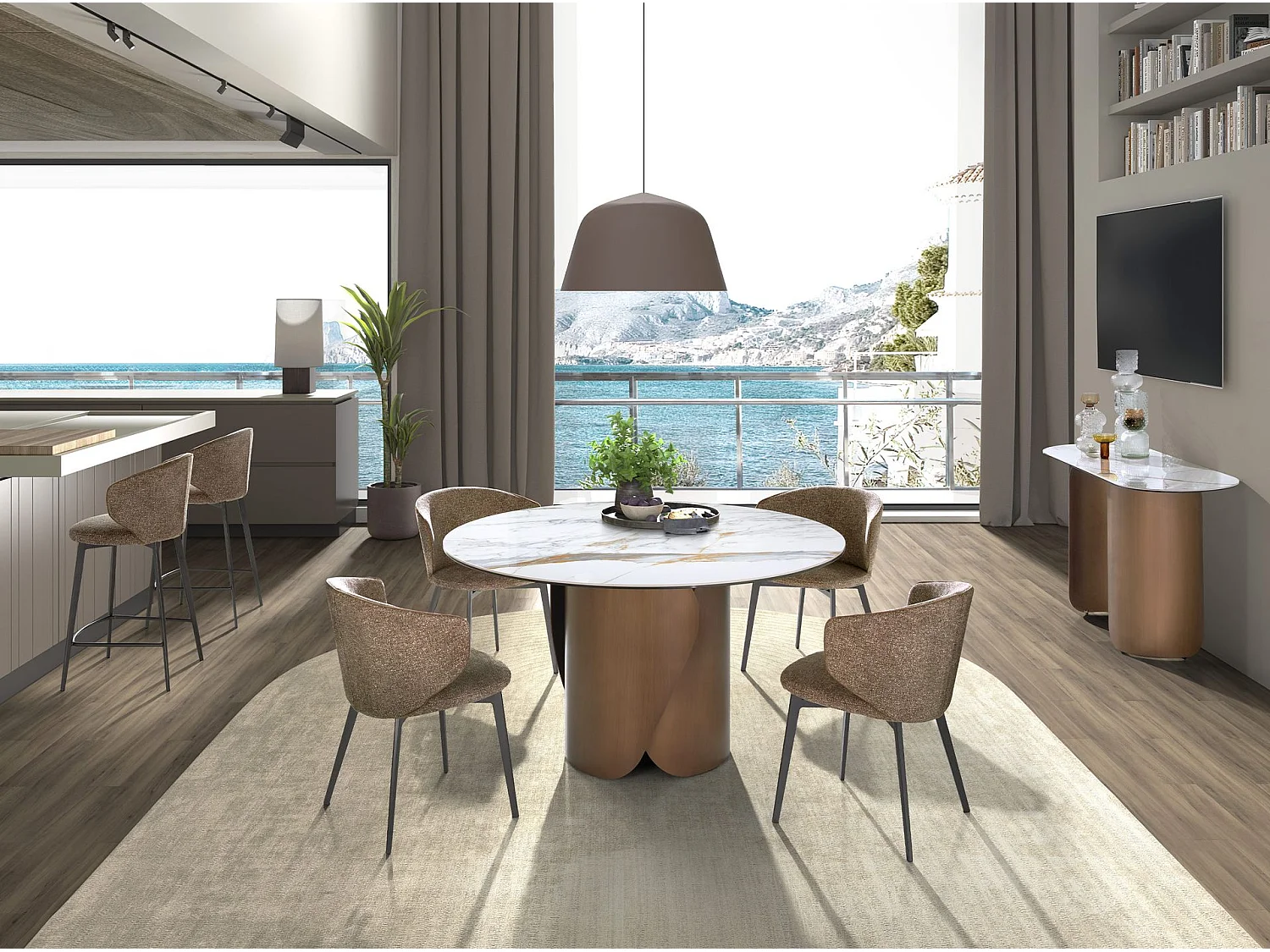 Hocker mit meliertem braunem Stoffbezug 4241 ANGEL CERDA