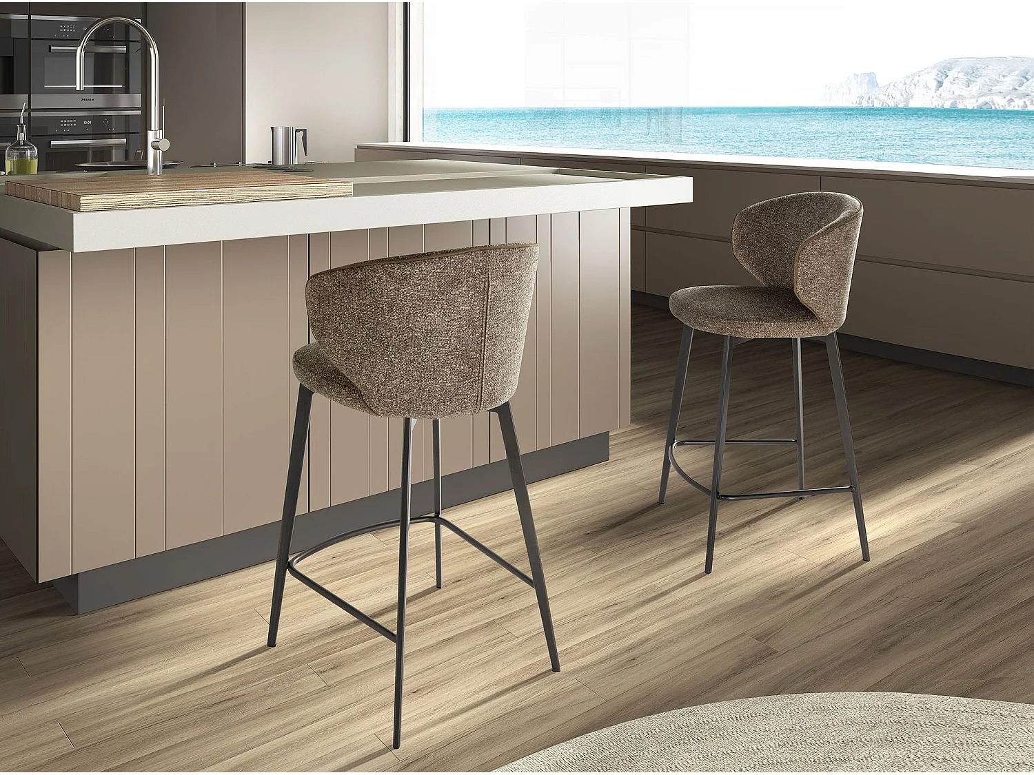 Hocker mit meliertem braunem Stoffbezug 4241 ANGEL CERDA