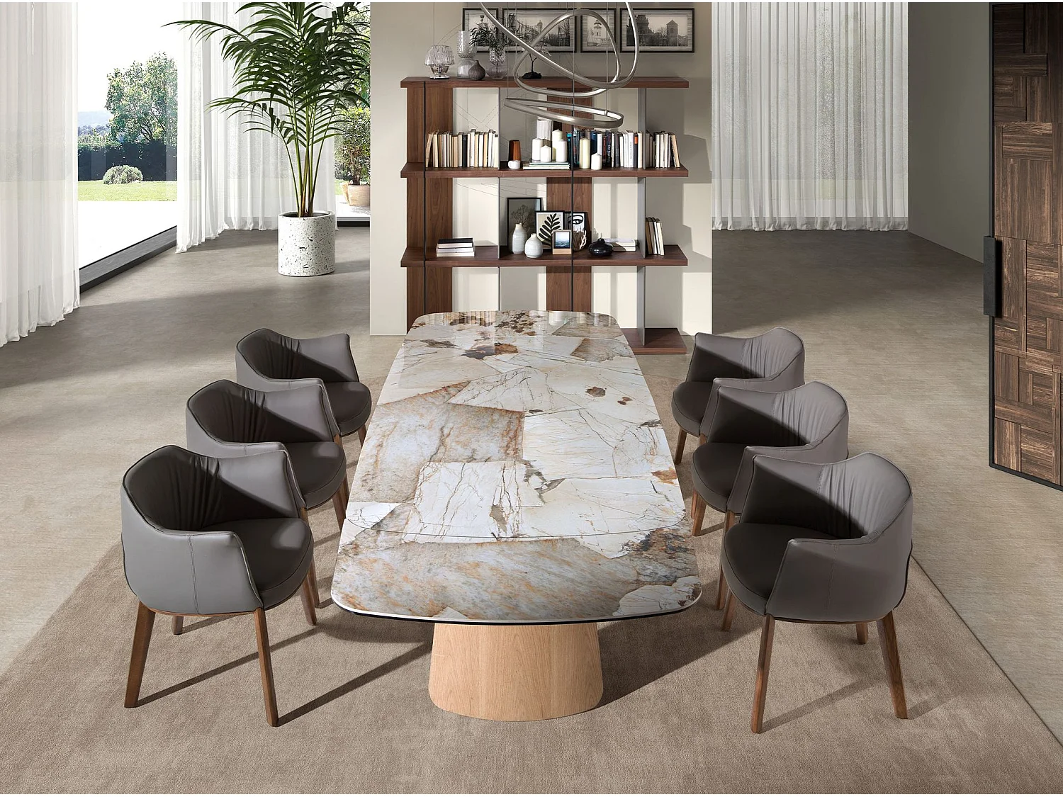 Table à rallonges ovale en marbre porcelainé et chêne 1203 ANGEL CERDA