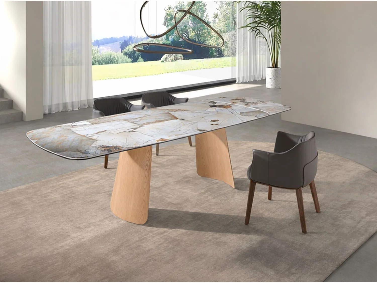 Table à rallonges ovale en marbre porcelainé et chêne 1203 ANGEL CERDA