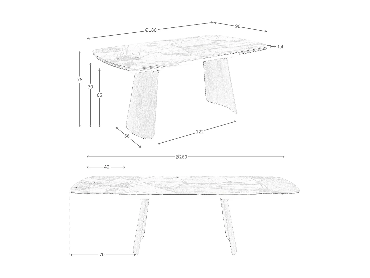 Table à rallonges ovale en marbre porcelainé et chêne 1203 ANGEL CERDA