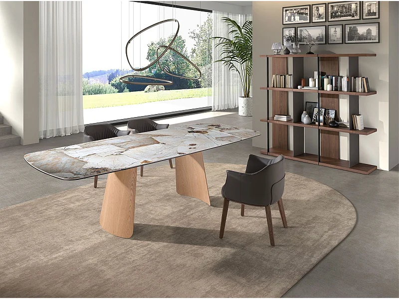 Table à rallonges ovale en marbre porcelainé et chêne 1203 ANGEL CERDA