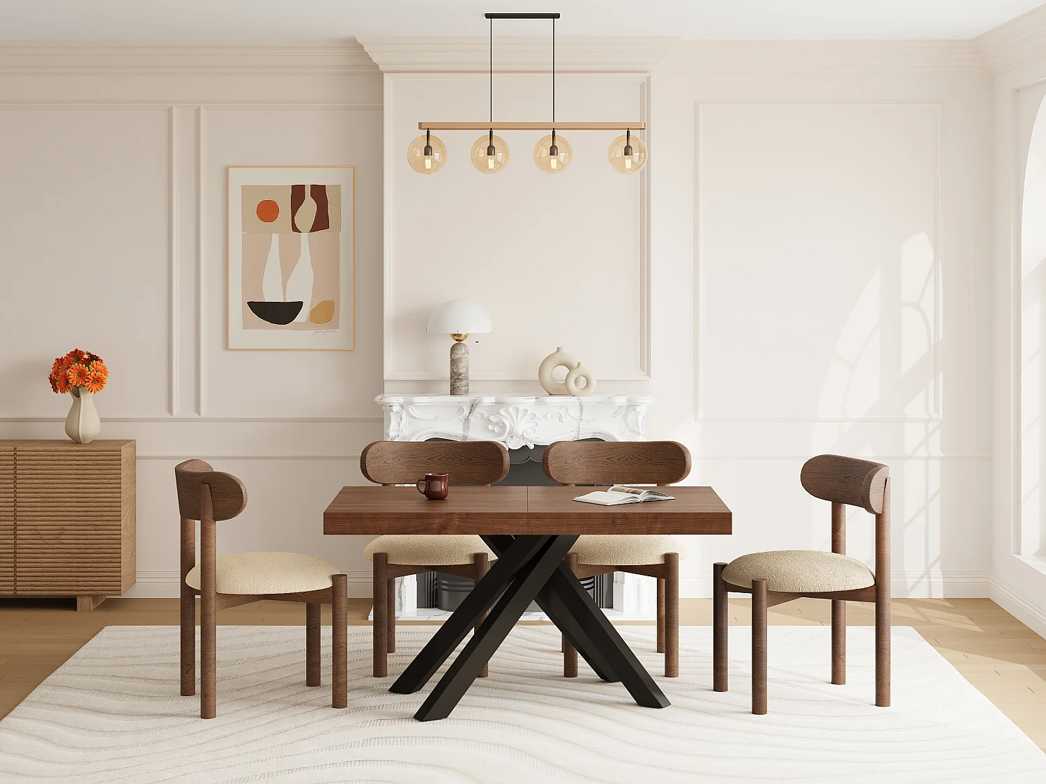 Table à manger extensible 6 à 10 personnes en MDF et métal - Naturel foncé et noir - CATONAV
