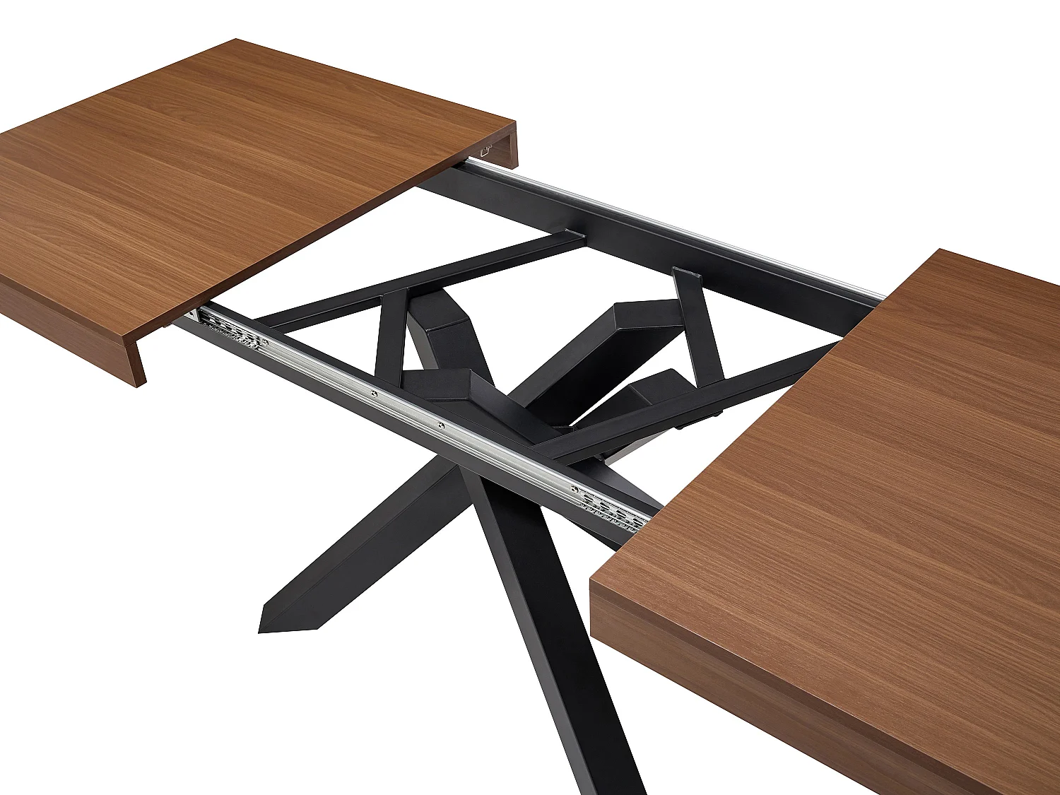 Table à manger extensible 6 à 10 personnes en MDF et métal - Naturel foncé et noir - CATONAV