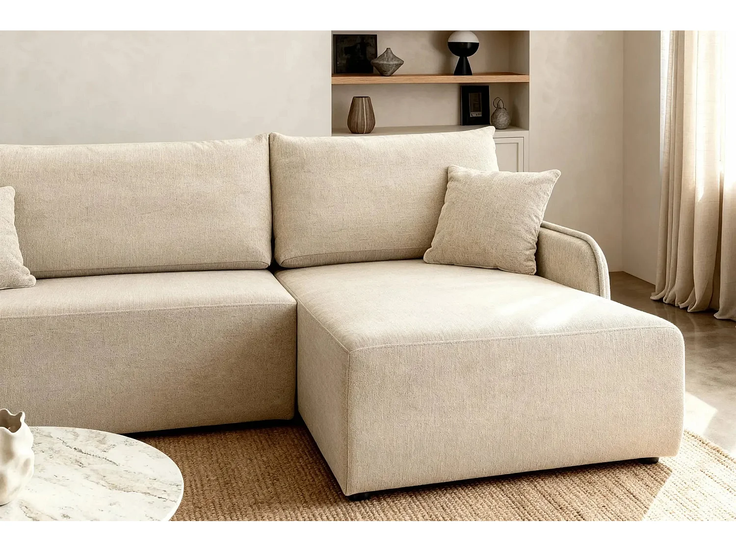 SACHA - Canapé d'angle tissu chiné - Beige - Gauche