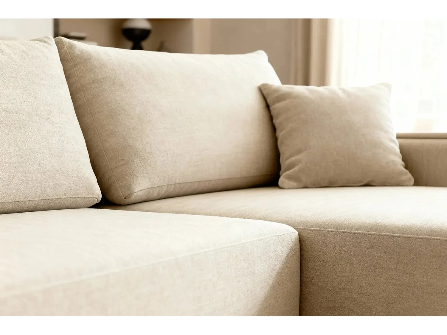 SACHA - Canapé d'angle tissu chiné 4 places - Beige - Gauche