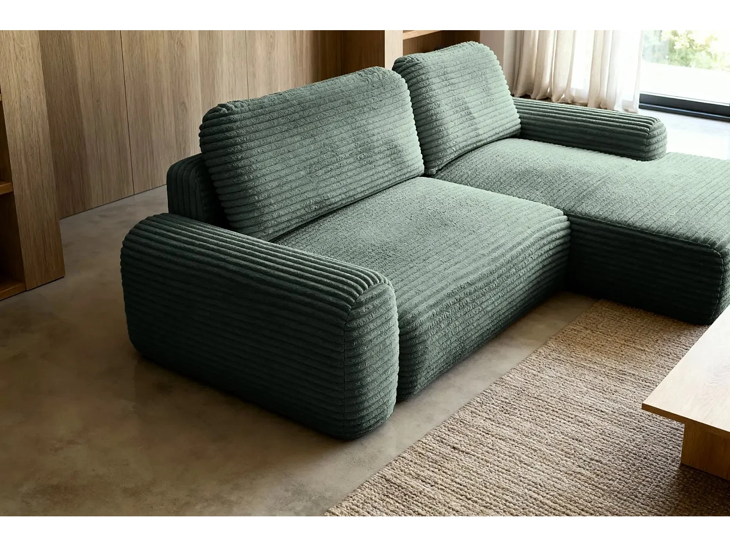 OLYMPE - Canapé d'angle velours cotelé 4 places - Vert - Gauche