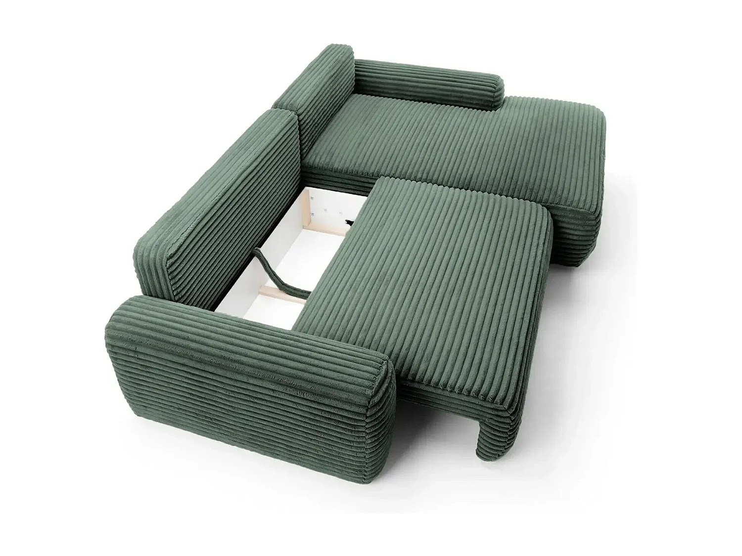 OLYMPE - Canapé d'angle velours cotelé 4 places - Vert - Gauche