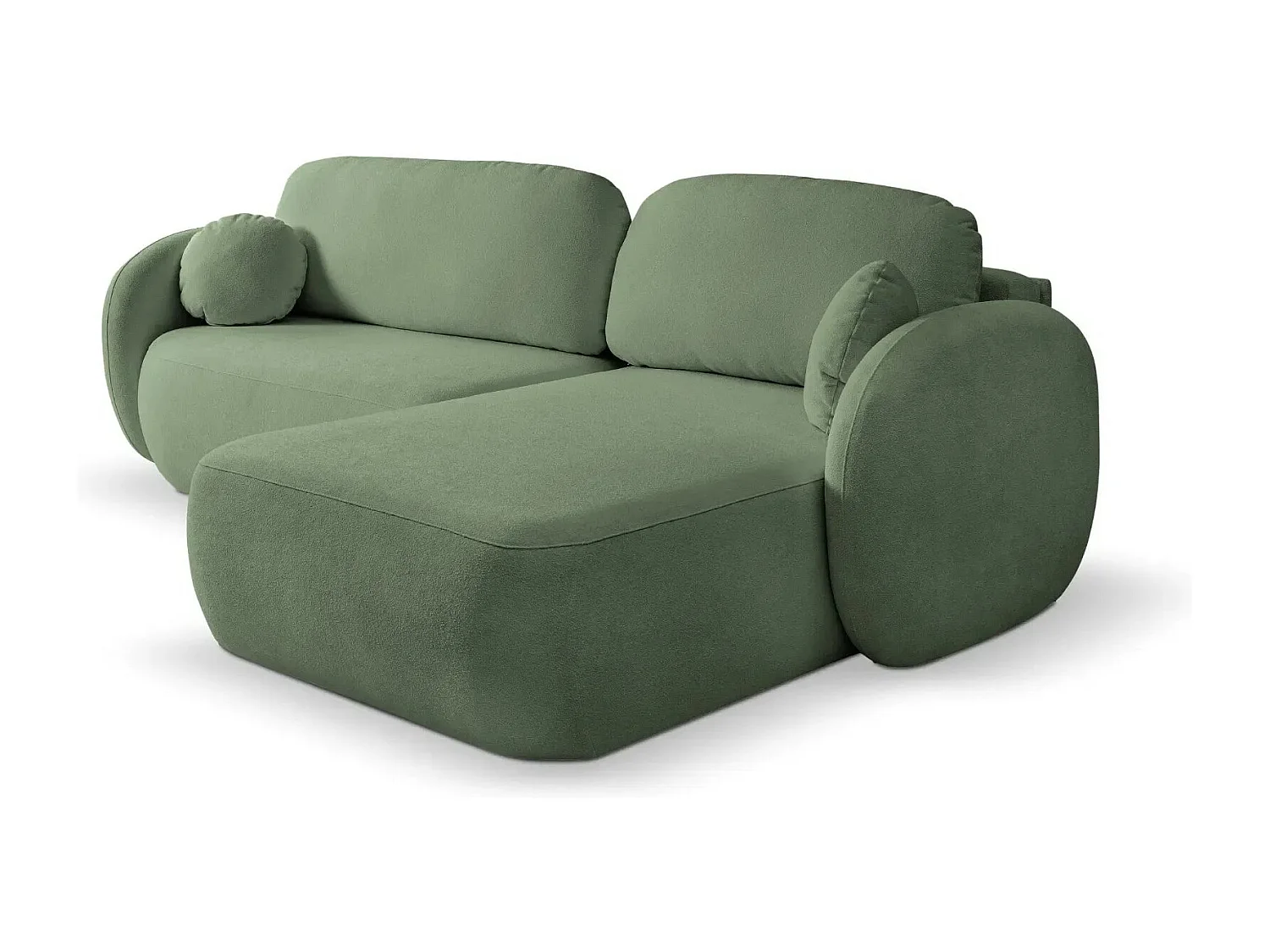 SANTIAGO - Canapé d'angle tissu bouclette - Vert - Gauche