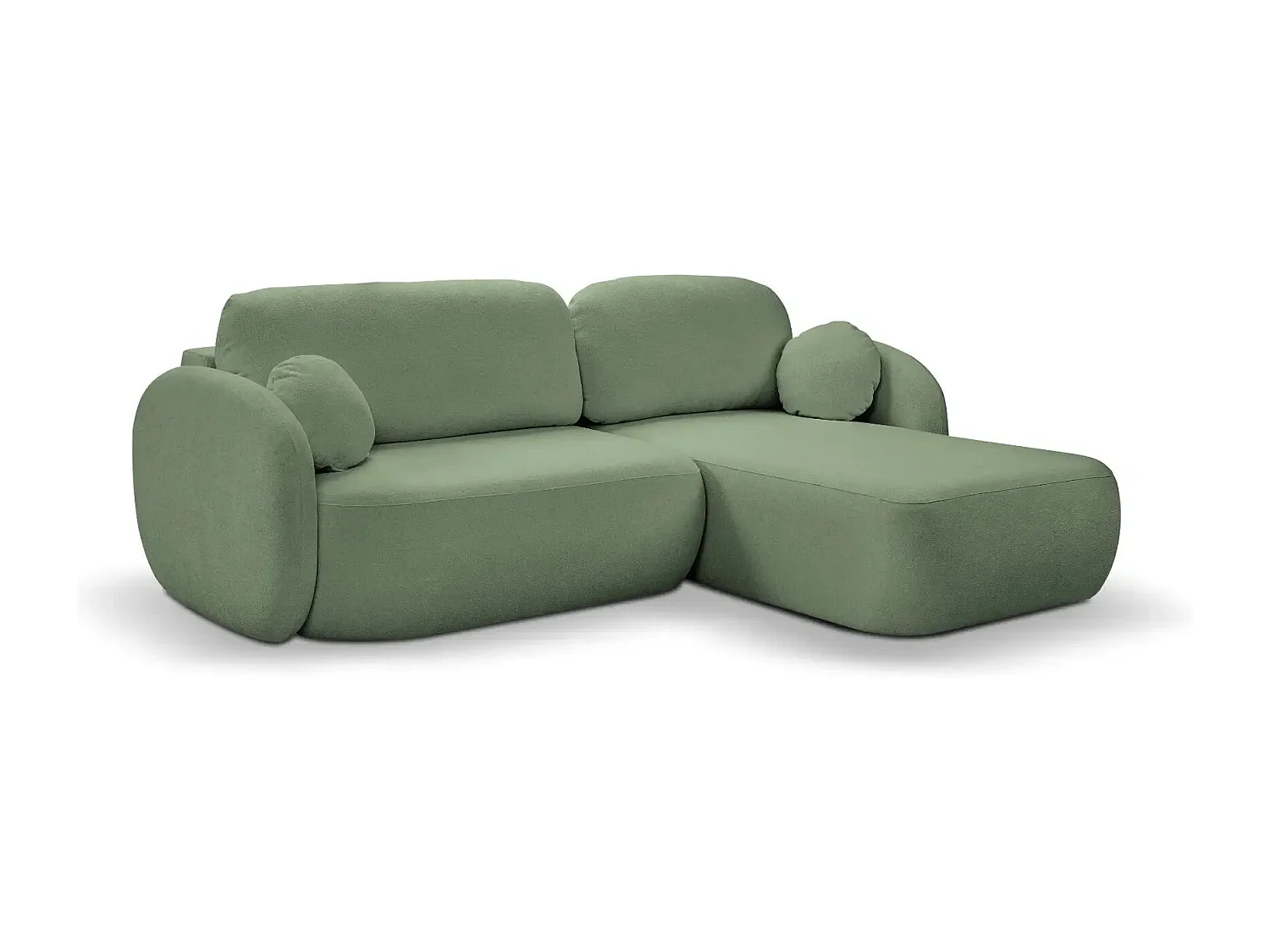 SANTIAGO - Canapé d'angle tissu bouclette - Vert - Gauche