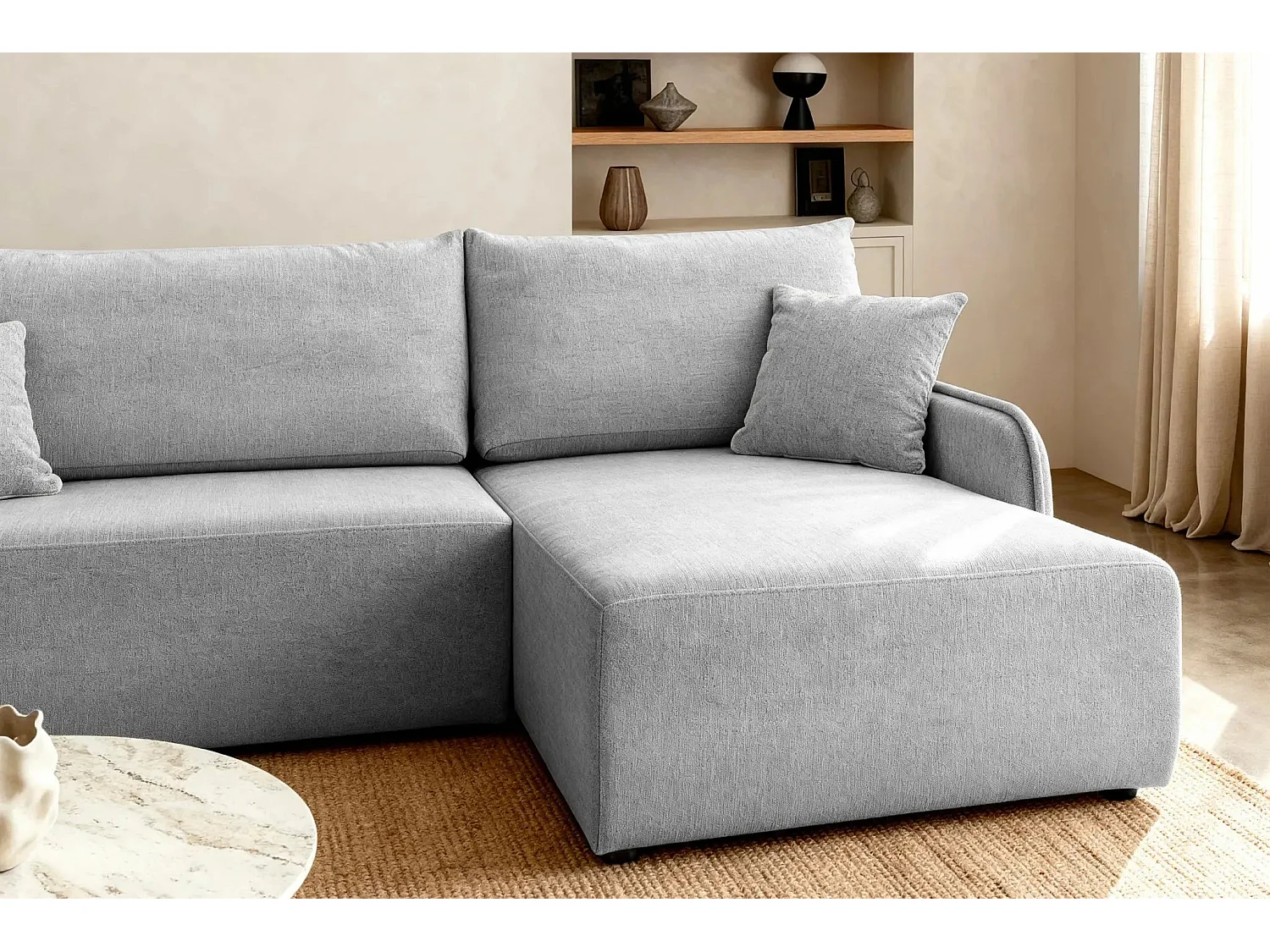 SACHA - Canapé d'angle tissu chiné 4 places - Gris Clair - Gauche