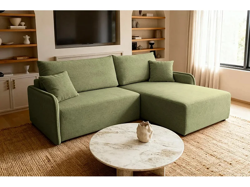 SACHA - Canapé d'angle tissu chiné 4 places - Vert - Gauche